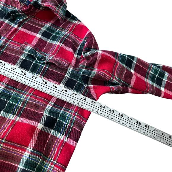 Polo Ralph Lauren Flannel Shirt Men's Large Red Plaid Cotton 2 Pockets Button Up - Picture 9 of 12